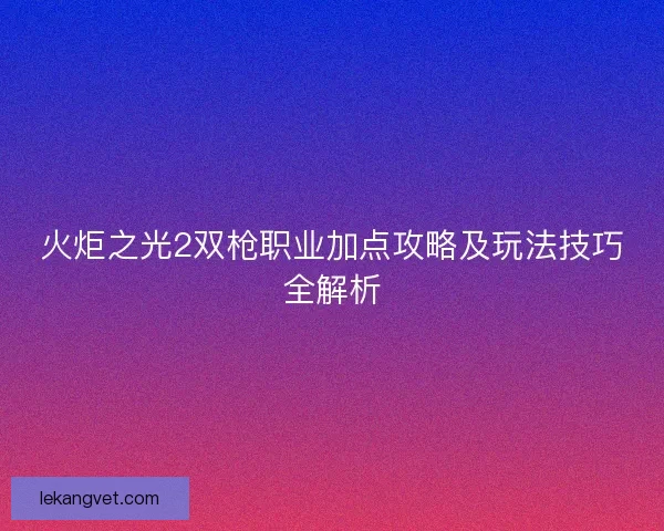 火炬之光2双枪职业加点攻略及玩法技巧全解析